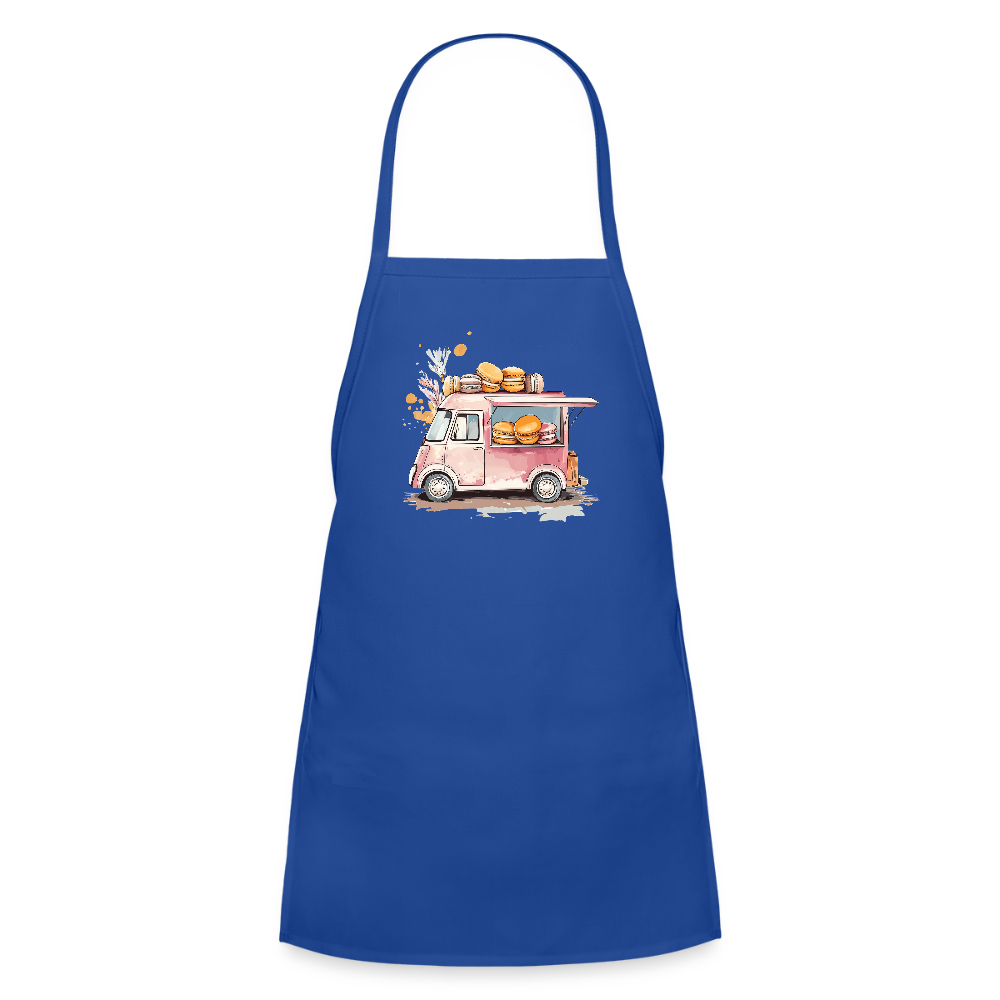 Kids' Apron - Macarons Truck Print - royal blue