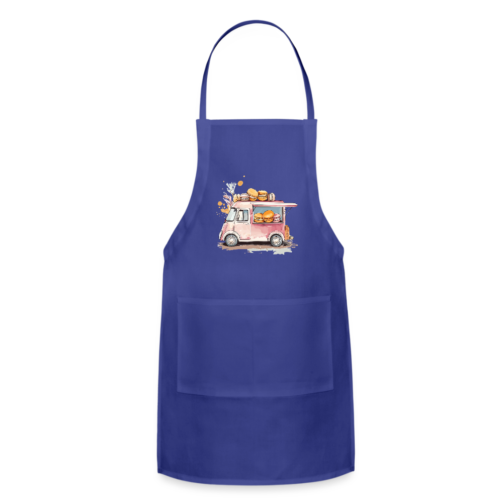 Adjustable Cotton Apron – Macarons Truck Print - royal blue