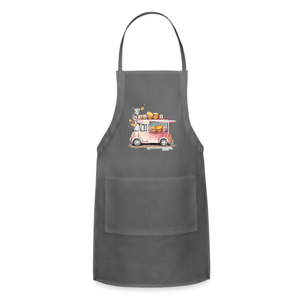 Adjustable Cotton Apron – Macarons Truck Print - charcoal
