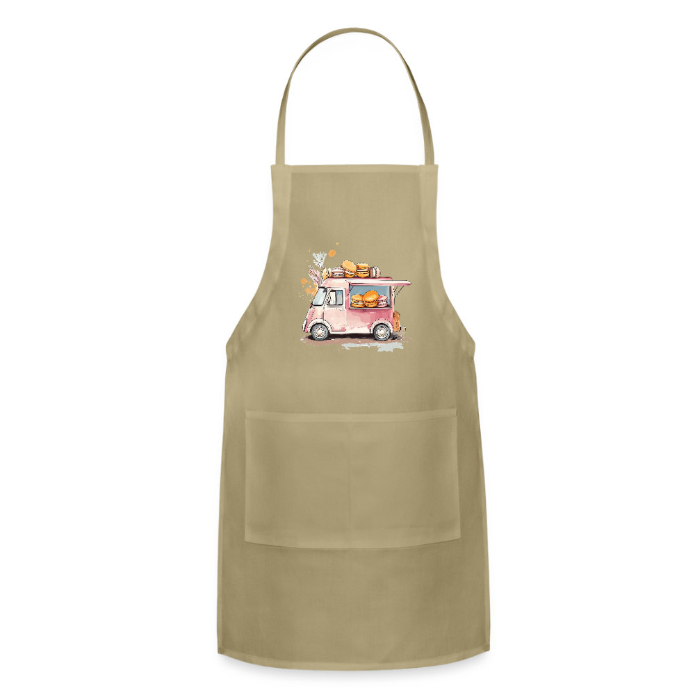 Adjustable Cotton Apron – Macarons Truck Print - khaki