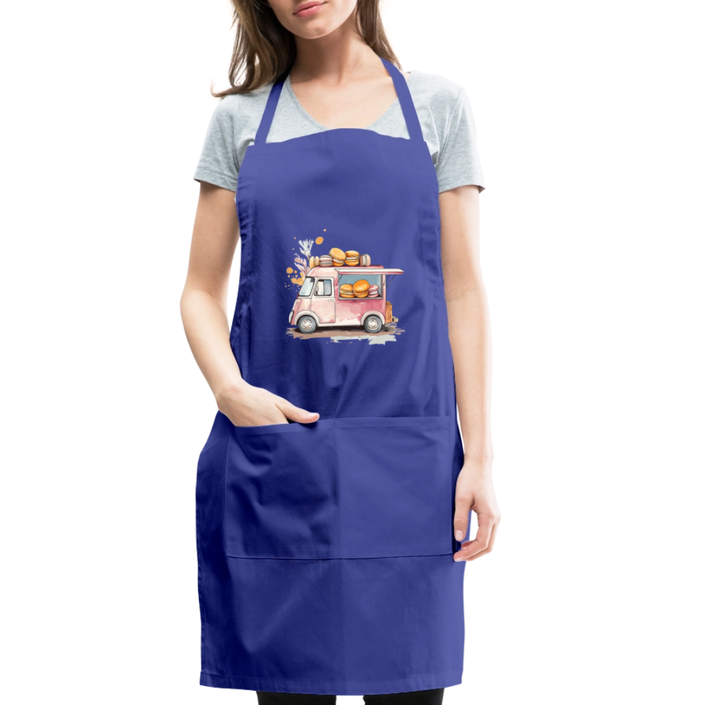 Adjustable Cotton Apron – Macarons Truck Print - royal blue