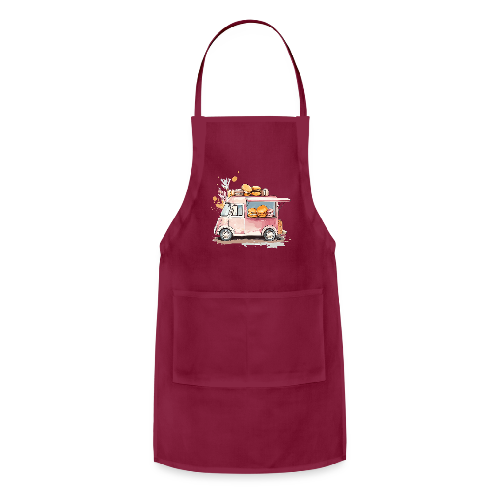 Adjustable Cotton Apron – Macarons Truck Print - burgundy
