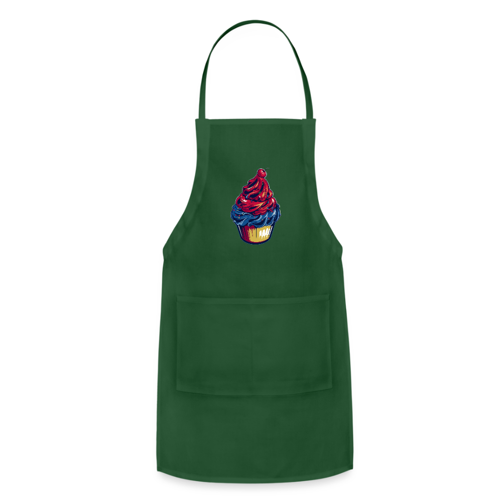Adjustable Cotton Apron – Cupcake Print - forest green
