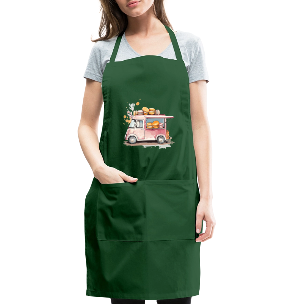 Adjustable Cotton Apron – Macarons Truck Print - forest green