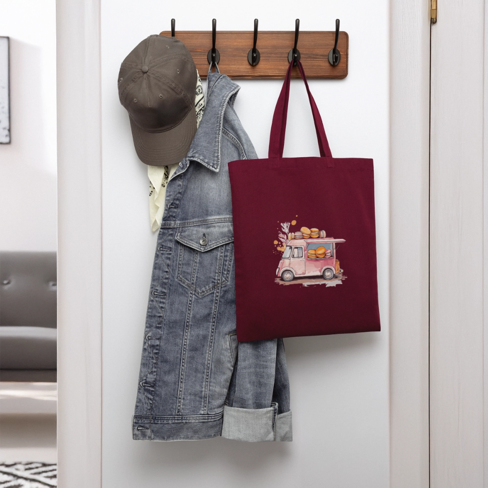 Tote Bag - Macarons Truck Print - burgundy