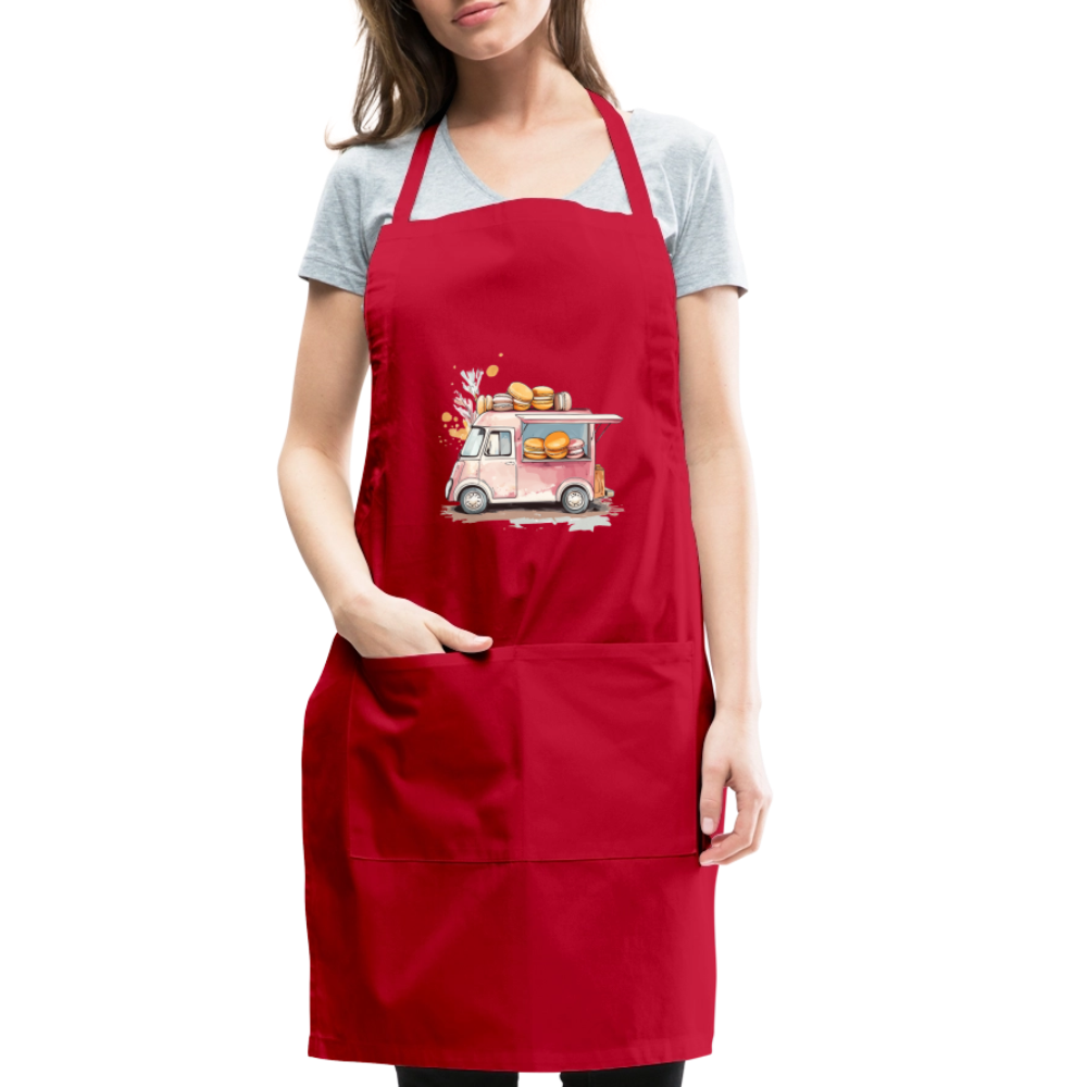 Adjustable Cotton Apron – Macarons Truck Print - red