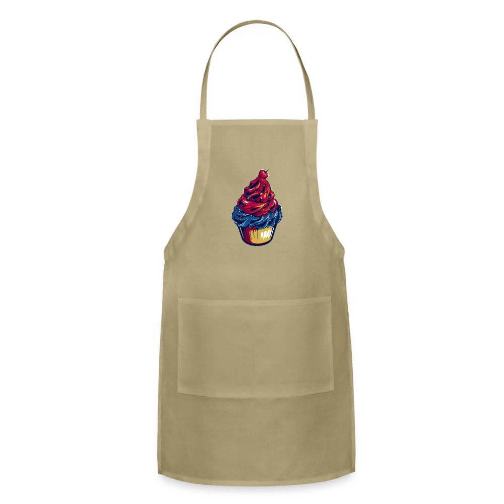 Adjustable Cotton Apron – Cupcake Print - khaki