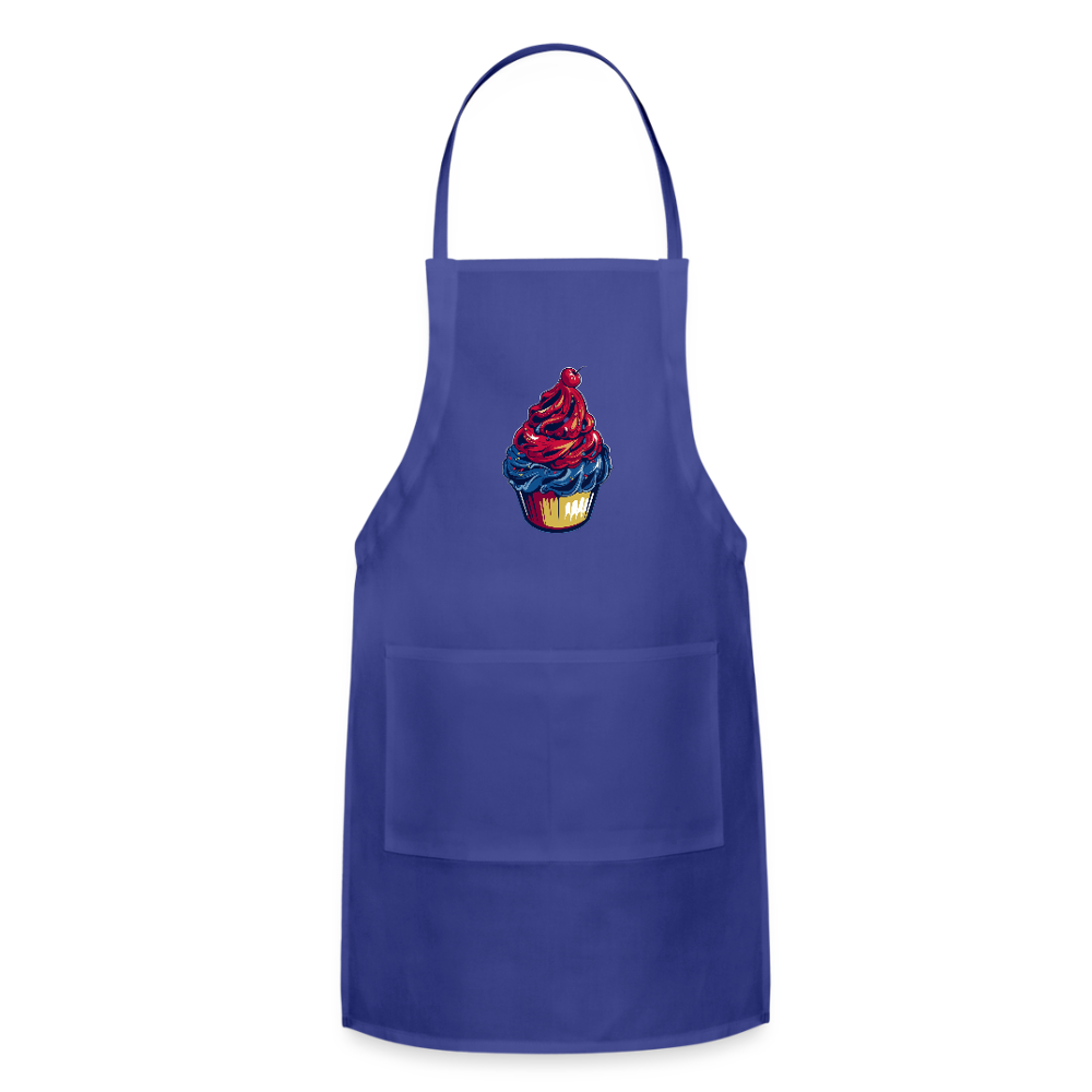 Adjustable Cotton Apron – Cupcake Print - royal blue