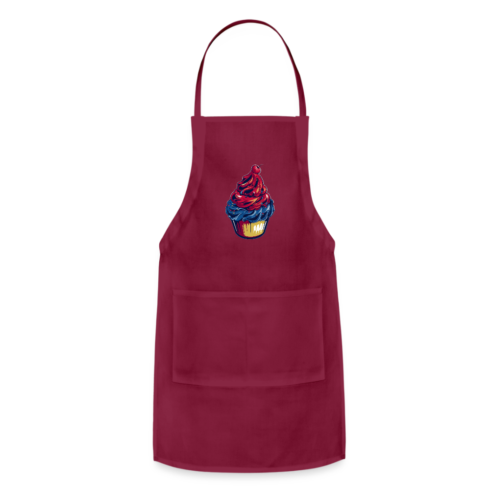 Adjustable Cotton Apron – Cupcake Print - burgundy