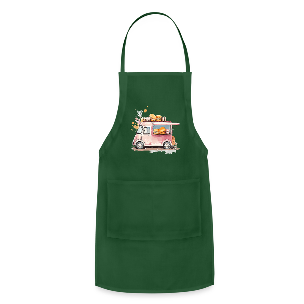 Adjustable Cotton Apron – Macarons Truck Print - forest green