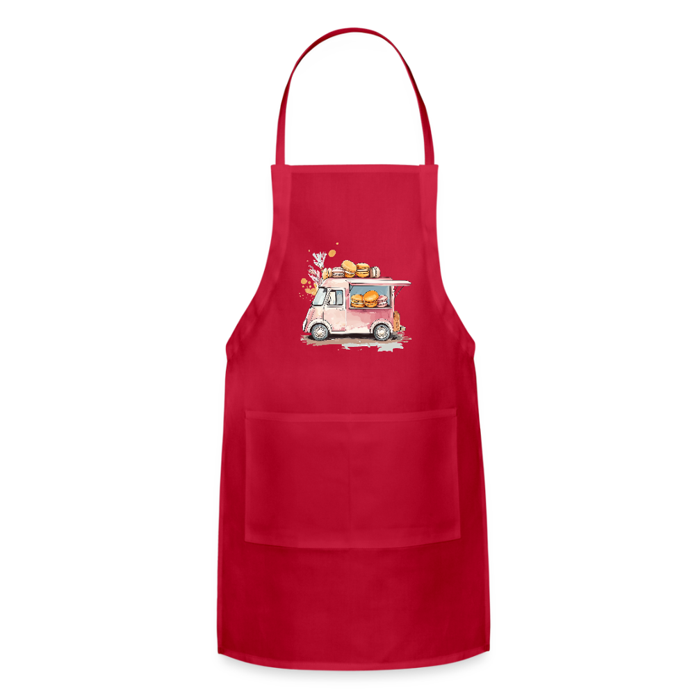 Adjustable Cotton Apron – Macarons Truck Print - red