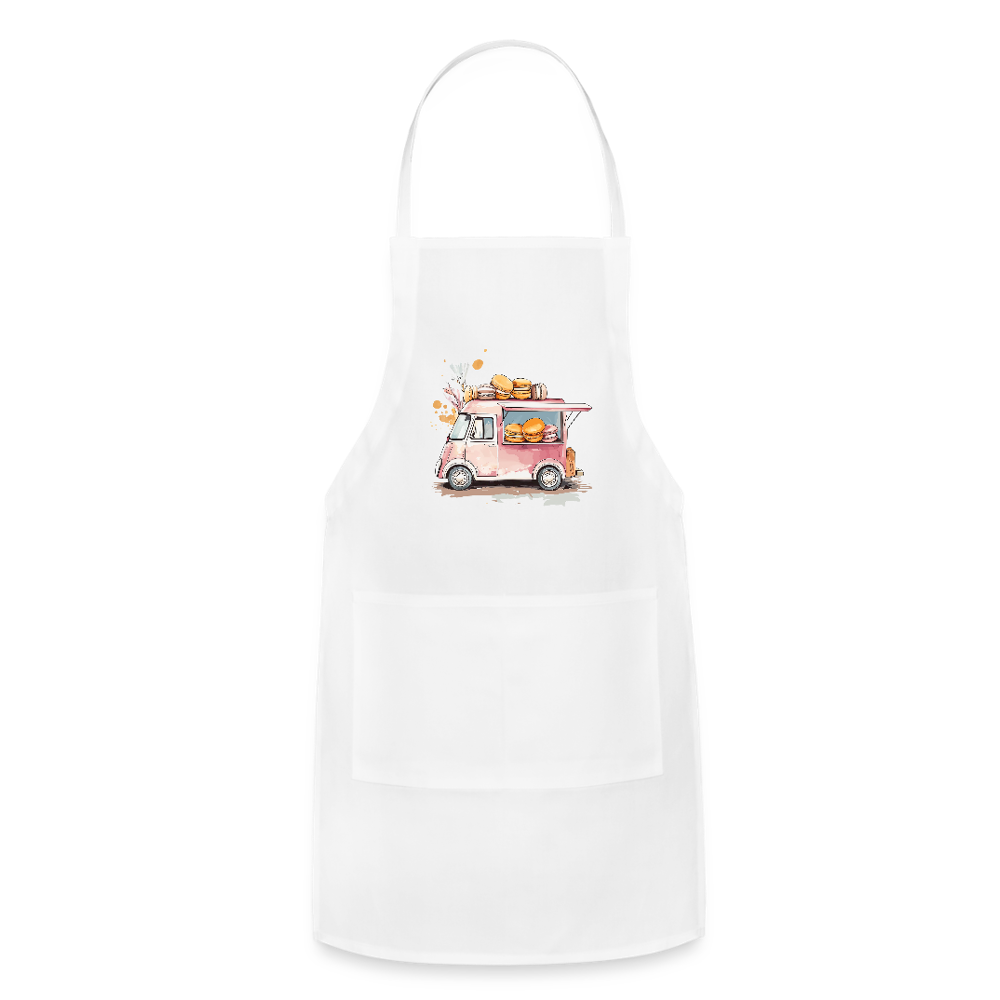 Adjustable Cotton Apron – Macarons Truck Print - white