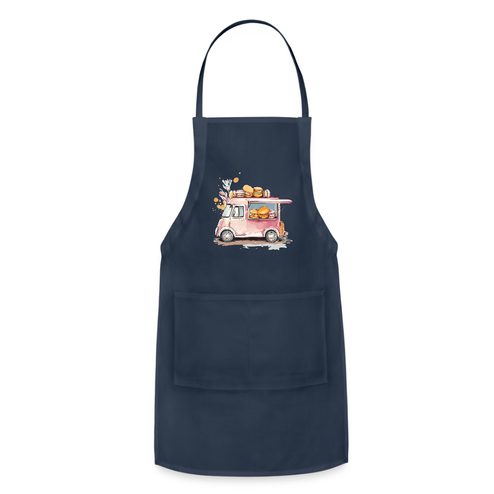 Adjustable Cotton Apron – Macarons Truck Print - navy